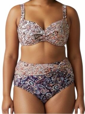 LANDS END Knot Front PAISLEY PRINT BIKINI Top Size 10 and BIKINI BOTTOM Size 16